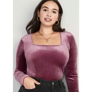 Old NavyVelvet Square Neck Long Sleeve‎ Bodysuit Mauve Plus Size XL